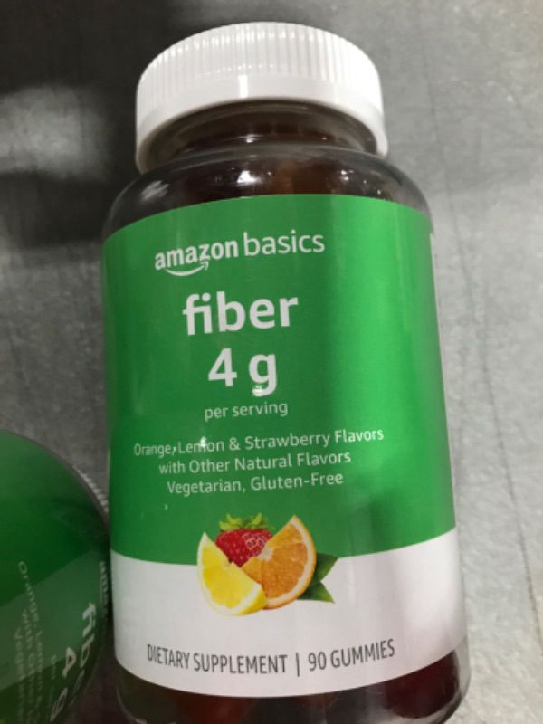 Photo 2 of Amazon Basics (previously Solimo) Fiber 4g Gummies, Digestive Health, Supports Regularity, Orange, Lemon & Strawberry Flavors, 90 Count- EXP 12/24