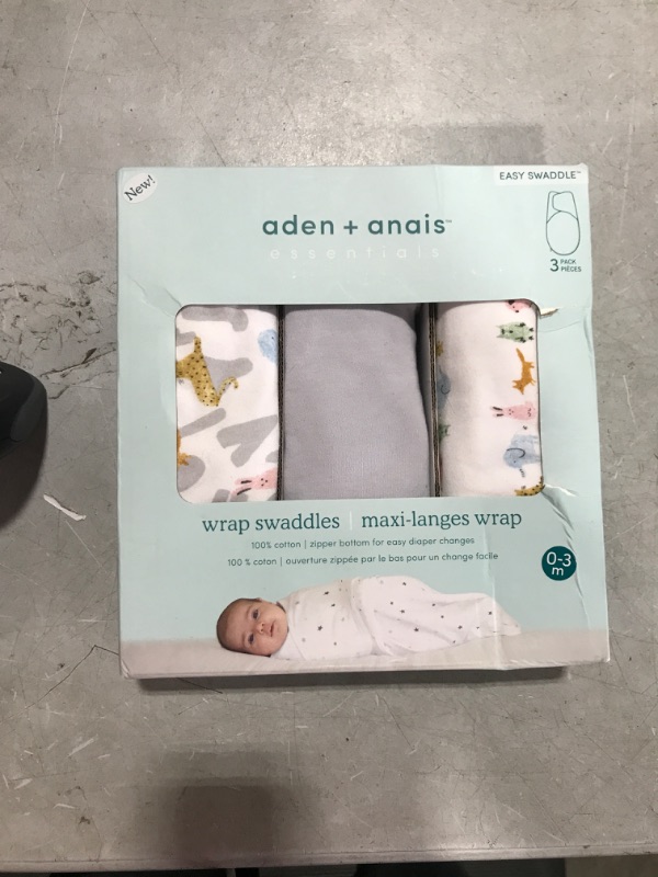 Photo 2 of aden + anais, Cotton Knit Baby Wrap, Newborn Wearable Swaddle Blanket, 3 Pack, Multicolor Alphabet Animals, 0-3 Months Alphabet Animals Small/Medium