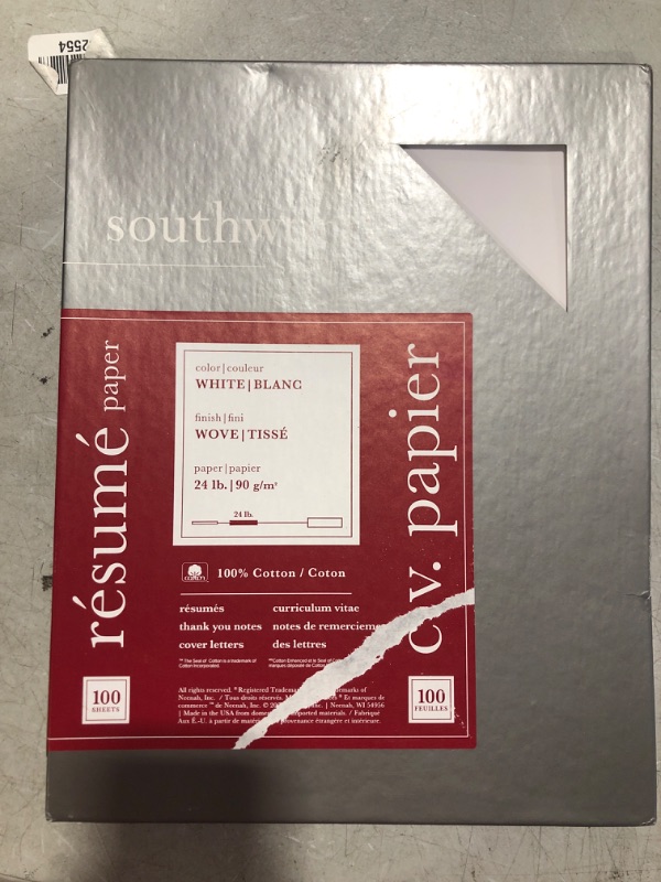 Photo 2 of Southworth 100% Cotton Resume Paper, 8.5” x 11", 24 lb/90 gsm, Wove Finish, White, 100 Sheets - Packaging May Vary (R14CF) (SOUR14CF)