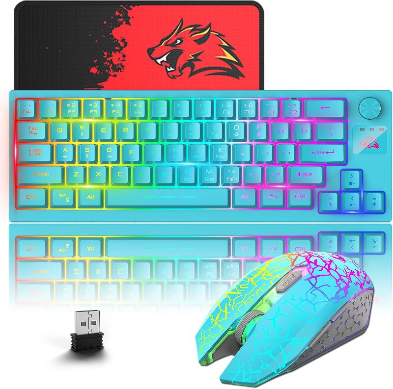 Photo 1 of ZIYOU LANG T50 Wireless Gaming Keyboard and Mouse Combo Mini Portable with Cool RGB Backlit Ergonomic 64Key TKL Rechargeable 4000mAh Battery Anti-ghosting Media Knob for PC Mac Gamer(Blue)
