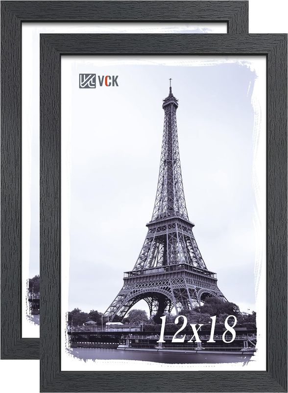 Photo 1 of  12x18 Poster Frame - 2 pack, Solid Wood Picture Frames with Polished Plexiglass, Wall Hanging (black)
