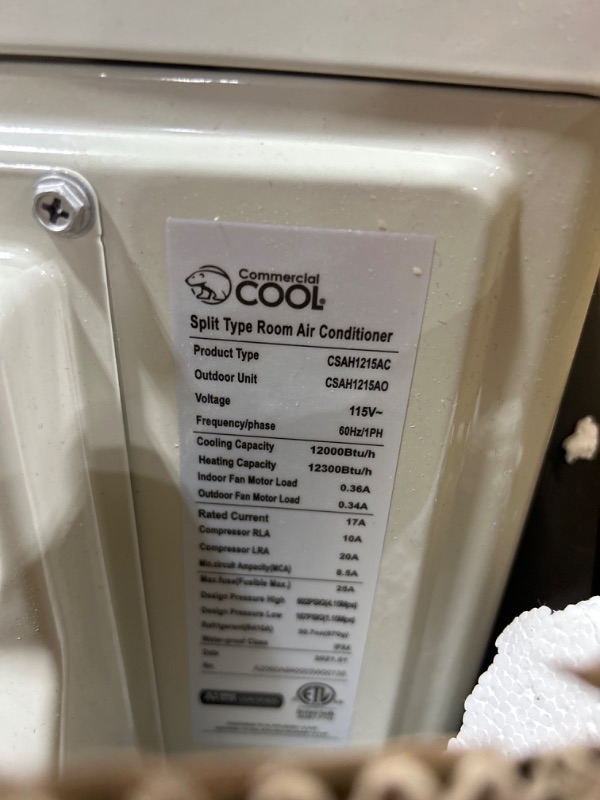 Photo 4 of Commercial Cool 12,000 BTU 17 SEER Ductless Mini Split Air Conditioner with Heat, No HVAC Installer Required, 115V, CSAH1215AC, White White 12,000 BTU 120v BOX 1 OF 2