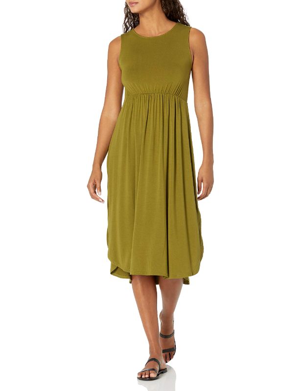 Photo 1 of Amazon Essentials Women's Jersey Sleeveless Gathered Midi Dress (Previously Daily Ritual) Rayon Blend Olive SIZE Medium