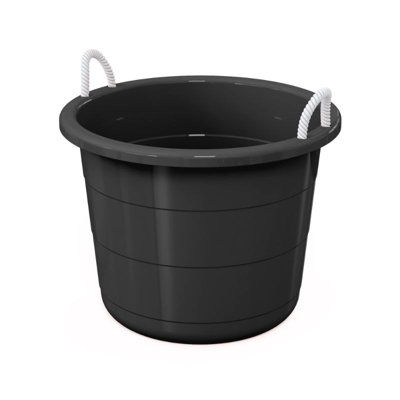 Photo 1 of 2.5 Gallon Flexible Plastic Storage Bucket Container with Easy Grip Rope Handles for Indoor and Outdoor Storage, Black