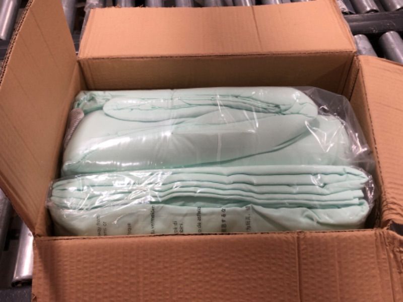 Photo 2 of Amazon Basics 7-Piece Lightweight Microfiber Bed-in-a-Bag Comforter Bedding Set, Full/Queen, Jade Mint Pinch Pleat, Solid
