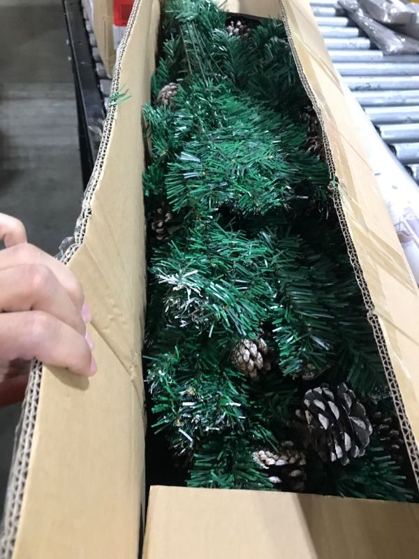 Photo 1 of 7FT Artificial Christmas Tree with Pine Cones by youmipets, Snowy Xmas Tree Perfect for Home, Shops and Holiday Decoration, Green/White