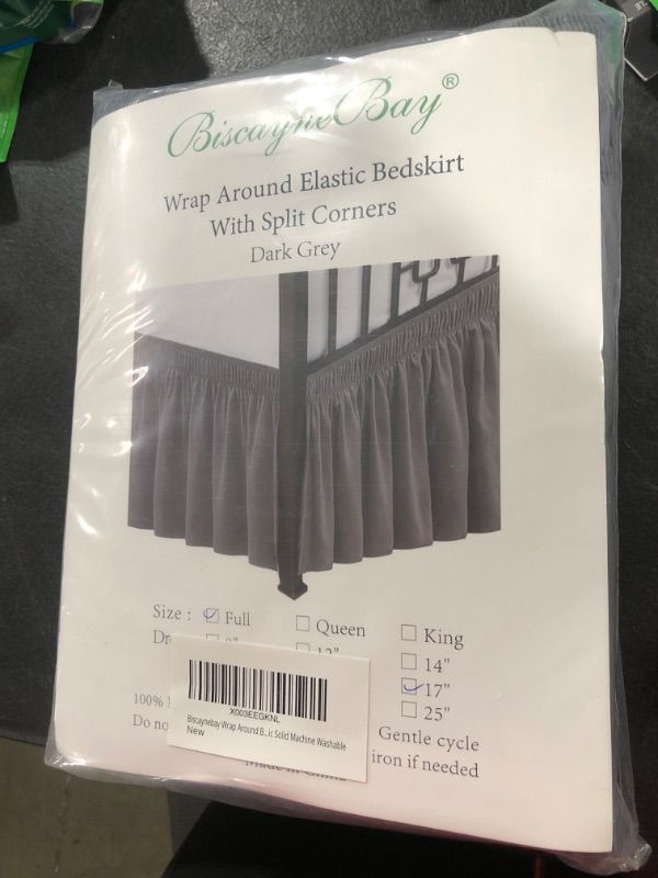 Photo 2 of Biscaynebay Wrap Around Bed Skirts with Split Corners for Full Beds 17" Drop, Dark Grey Elastic Dust Ruffles Easy Fit Wrinkle & Fade Resistant Silky Luxurious Fabric Solid Machine Washable
