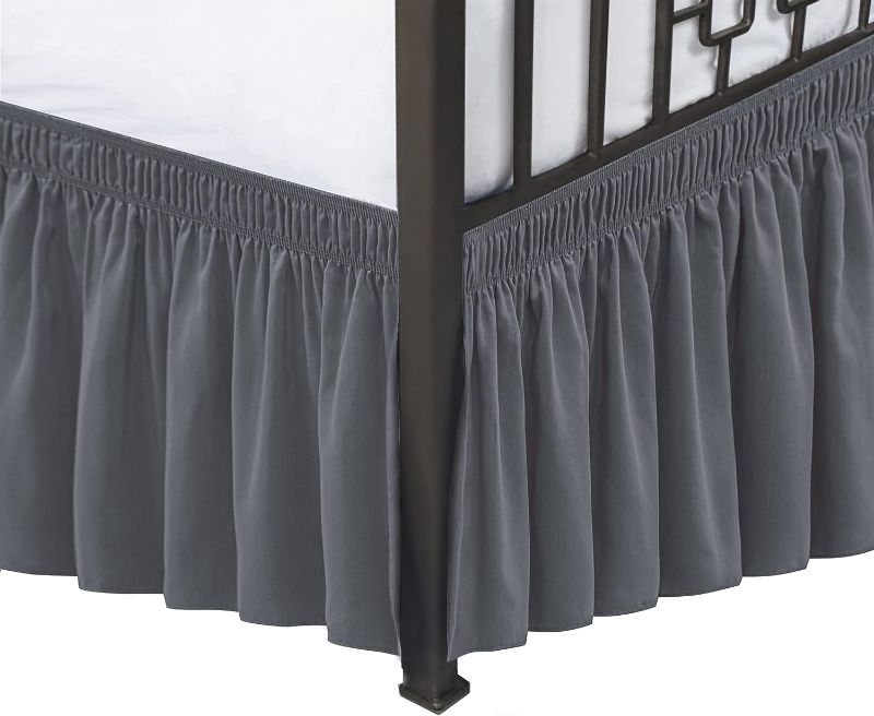 Photo 1 of Biscaynebay Wrap Around Bed Skirts with Split Corners for Full Beds 17" Drop, Dark Grey Elastic Dust Ruffles Easy Fit Wrinkle & Fade Resistant Silky Luxurious Fabric Solid Machine Washable
