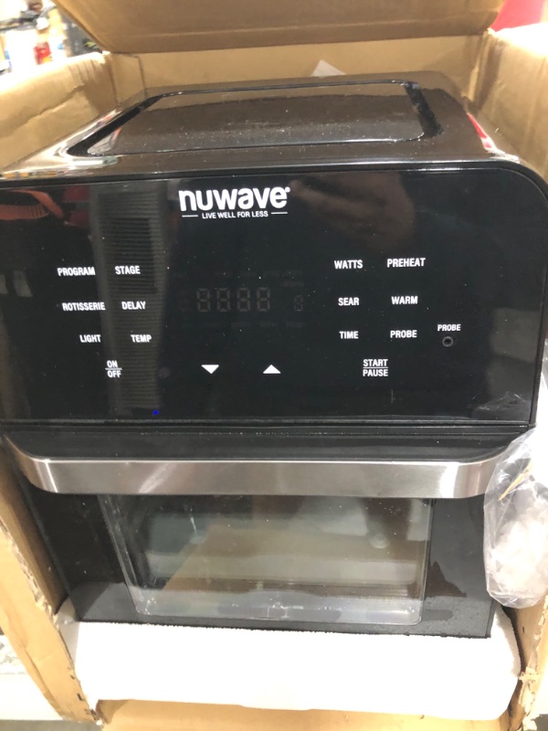 Photo 2 of NUWAVE Brio Air Fryer Smart Oven, 15.5-Qt X-Large Family Size, Countertop Convection Rotisserie Grill Combo, SS Rotisserie Basket & Skewer Kit, Reversible Ultra Non-Stick Grill Griddle Plate Included 15.5-Quart Black Air Fryer