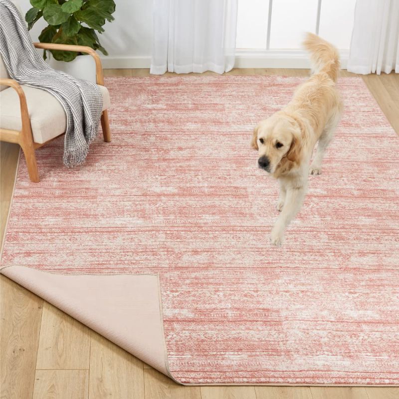 Photo 1 of Gorilla Grip Abstract Area Rug, Slip-Resistant, Durable Rubber Backing, Soft Accent Rugs, Low Profile, Fade and Shed Resistant, Vintage Design, Carpets for Living Room, 2.3' x 3.3', Sunset Pink Ivory 2.3' x 3.3' Sunset Pink/Ivory