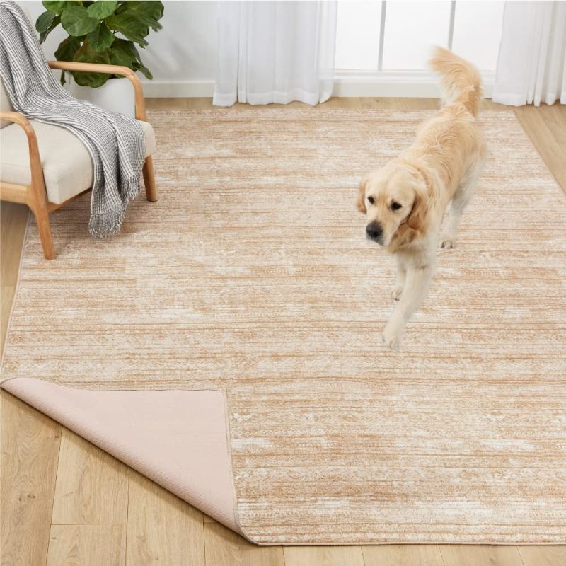 Photo 1 of Gorilla Grip Abstract Area Rug, Slip-Resistant, Durable Rubber Backing, Soft Accent Rugs, Low Profile, Fade and Shed Resistant, Vintage Design, Carpet for Living Room, Bedroom, 2.3' x 3.3', Sand Ivory 2.3' x 3.3' Sand/Ivory