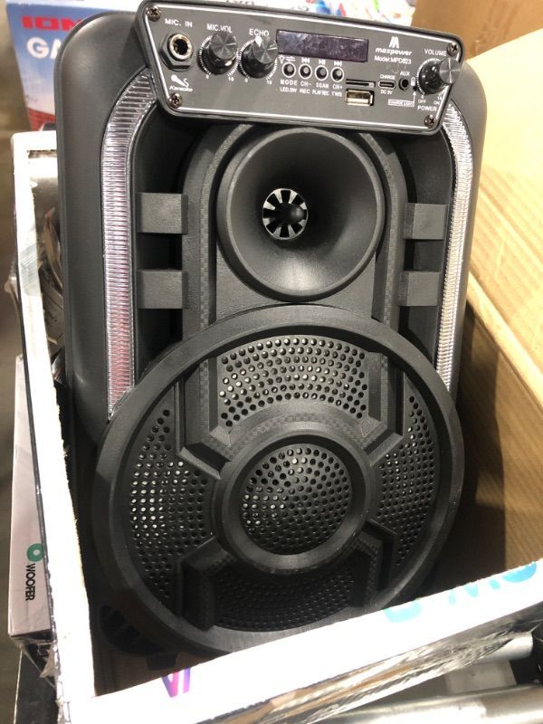 Photo 2 of Max Power Portable Speaker - MPD823 Bluetooth Speaker System - High Powered PA Loudspeaker - Rechargeable Karaoke Machine with Multi LED Lights, Wired Microphone and Built-in Carry Handle & FM Radio