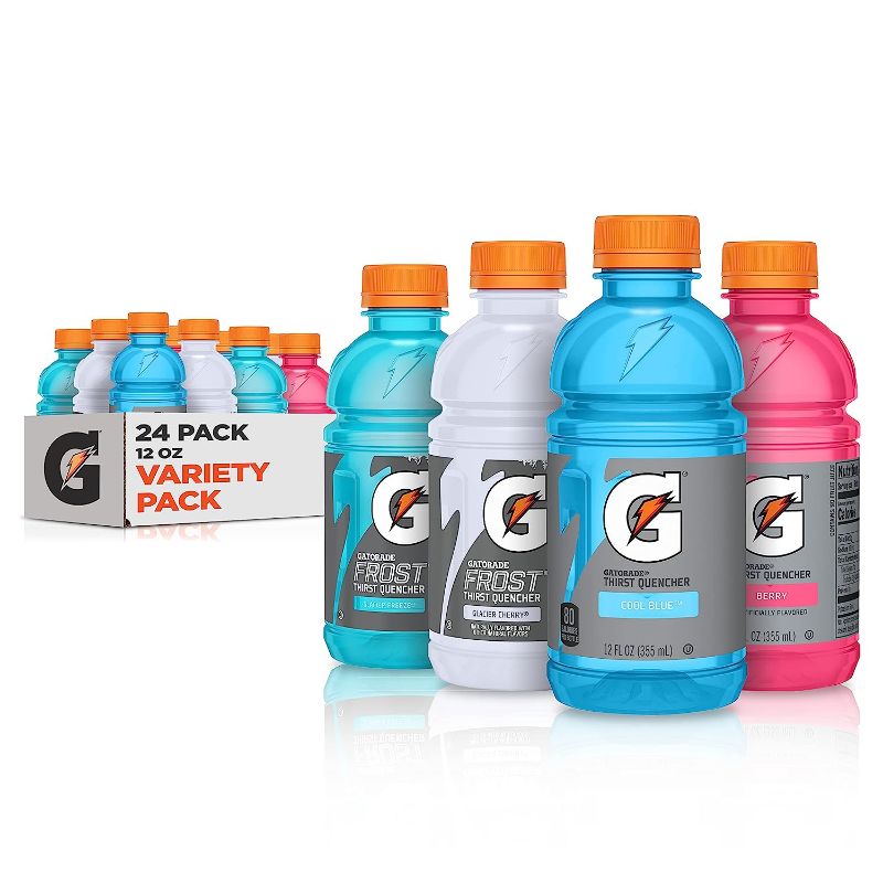 Photo 1 of 24 pack of 12 oz gatorades grape/glace freeze/cool blue/ glace cherry
Best by:07/23/23