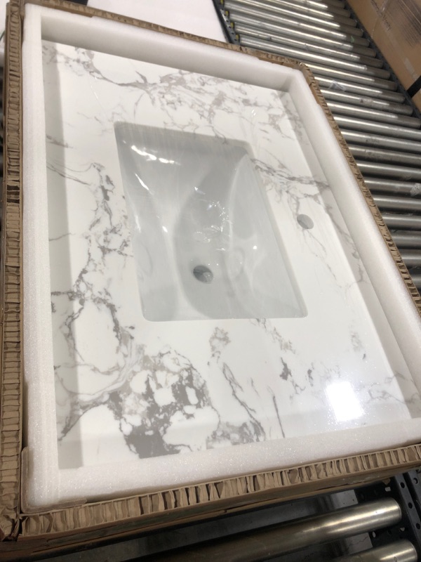 Photo 1 of 31 in. x 22 in. x 8 in. Natural Stone Bathroom Sink 4 in. Centerset in Gray (sink only)
