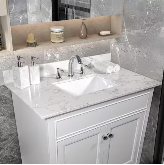 Photo 1 of 31 in. x 22 in. x 8 in. Natural Stone Bathroom Sink 4 in. Centerset in Gray (sink only)
