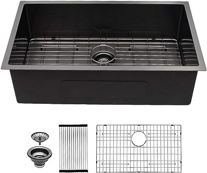 Photo 1 of 28 Black Drop Kitchen Sink - Sarlai 28x22 Inch Drop In Kitchen Sink Topmount Gunmetal Black Stainless Steel 16 Gauge Single Bowl Drop Kitchen Sink Basin https://a.co/d/fYqERAC