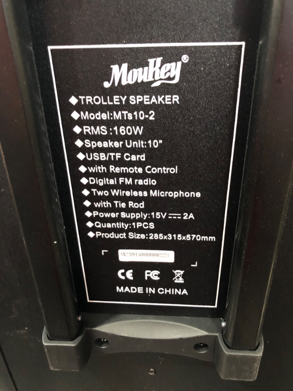 Photo 3 of Moukey Karaoke Machine, 10" Woofer Portable PA System, Bluetooth Speaker with 2 Wireless Microphones, Lyrics Display Tablet Holder, Party Lights & Echo/Treble/Bass Adjustment Support REC/AUX/USB/TF
