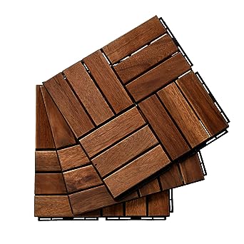 Photo 1 of  ZSQ 12" x 12" Square Wood Interlocking Flooring Tiles, Pack of 10 Tiles (12" x 12", Acacia Wood Checker Pattern)
