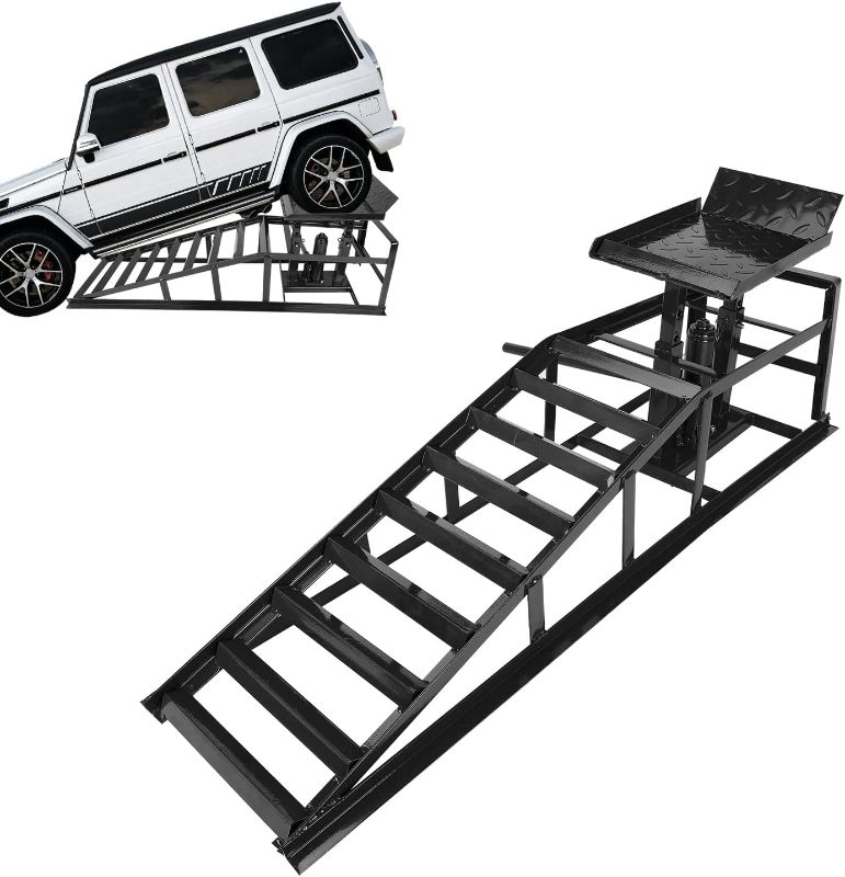 Photo 1 of 1 Pack Automotive Car Service Ramp 5T 10000lbs Low Profile Car Lift Service Ramp Truck Trailer Garage 5 Tons 5T,Automotive Hydraulic Lift Repair Frame Lift, Height Hydraulic Vehicle Ramp
