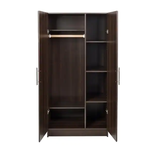 Photo 2 of Prepac Elite 2 Door Wardrobe Cabinet with Storage Shelves, 21" D x 32" W x 65" H, Espresso 21" D x 32" W x 65" H Espresso