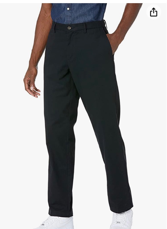 Photo 1 of Amazon Essentials Men's Classic-Fit Wrinkle-Resistant Flat-Front Chino Pant (Available in Big & Tall), Black, 34W x 32L