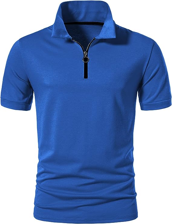 Photo 1 of A WATERWANG Men's Polo Shirts Short Sleeve Slim Fit, Zipper Lapel Golf T-Shirts Basic Designed- Medium
