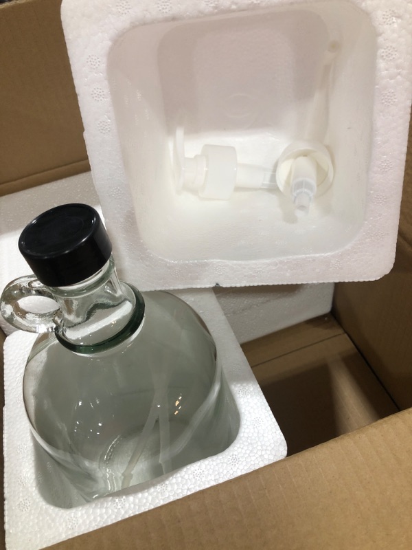 Photo 2 of Half Gallon Glass Pump Dispenser Bottle 64 Ounce Large Jug with Pump for Laundry Detergent Soap Fabric Softener Syrup Juice Liquid, Large Glass Dispenser Container for Kitchen, Laundry 2 Pack