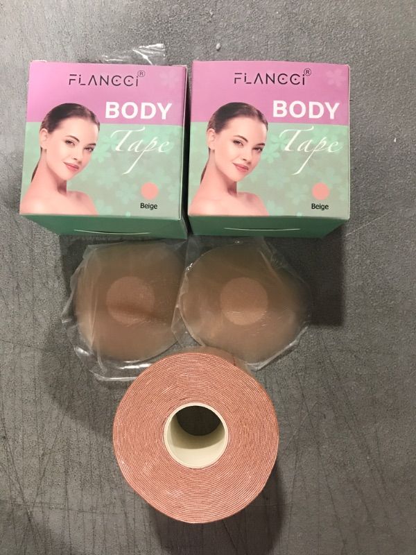 Photo 2 of 2 Boobytape for Breast Lift Plus Size, Boob Tape Breasts Lift Tape for Women, Invisible Adhesive Bra, Backless Bras for Women Bob Tape for Large Breasts, Body Tape with 2 pcs Nipple Covers (2” / Beige)