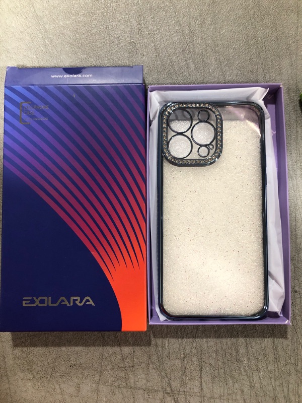 Photo 2 of EXOLARA Clear Glitter Case Compatible with iPhone 14 Pro Max Case, [Not Yellowing] Diamond Case for Women Girls Camera Protection Bling Sparkle Slim Protective Phone Case 6.7 inch 2022 (Blue Bling)