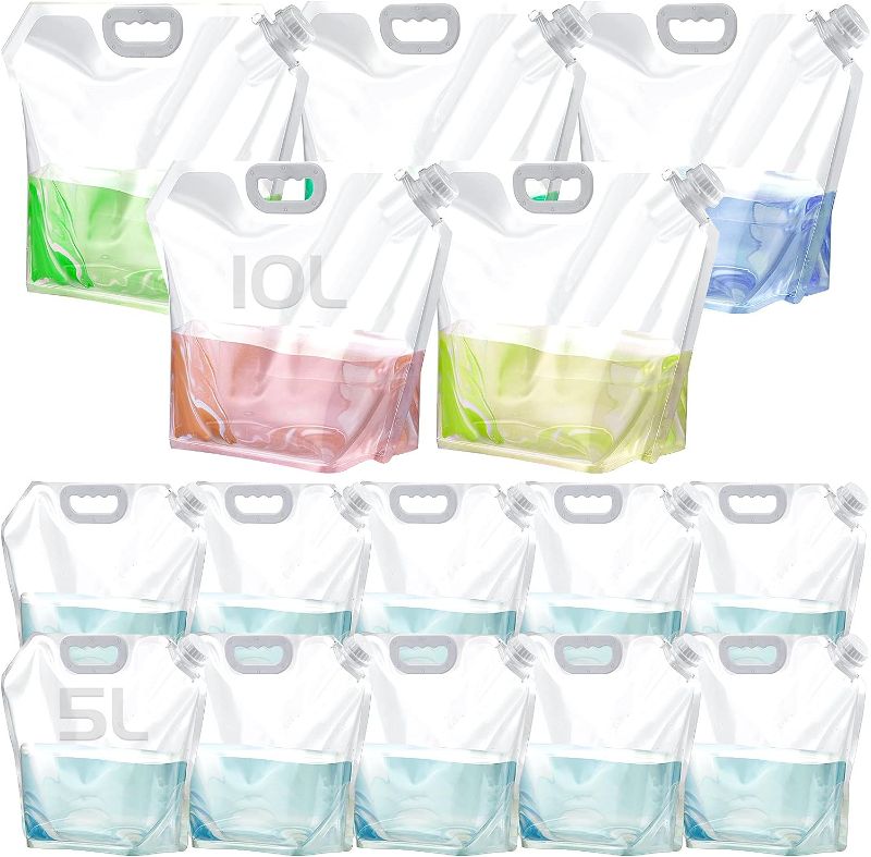 Photo 1 of 15 Pcs Collapsible Emergency Water Container Storage Bag 2.6 Gallon 1.3 Gallon with Sticker Plastic Water Carrier Tank Outdoor Folding Water Bag for Sport Camping Riding Mountaineer Backpacking 