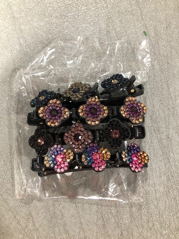 Photo 2 of 4PCS Satin Fabric Hair Bands, Clover Rhinestone Hair Clip, Fashion Double Layer Mini Hair Clips No-Slip Grip Jaw Clips Glitter Teeth Clips Rhinestone Hair Clips, Cute Hairpin Gifts black