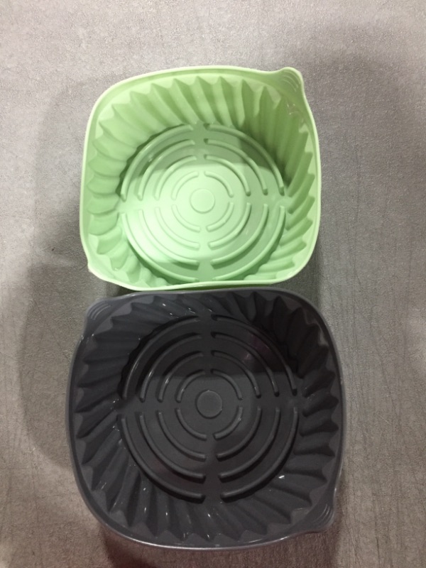 Photo 2 of 2 Pack Air Fryer Silicone Pots, 7.5 Inch Silicone Air Fryer Basket, Food Safe Air Fryers Oven Accessories, Reusable Air Fryer Round Silicone Liner Fits 3.6 To 6.8QT Air Fryer, Gray+Green 7.5inch(Green+Grey)