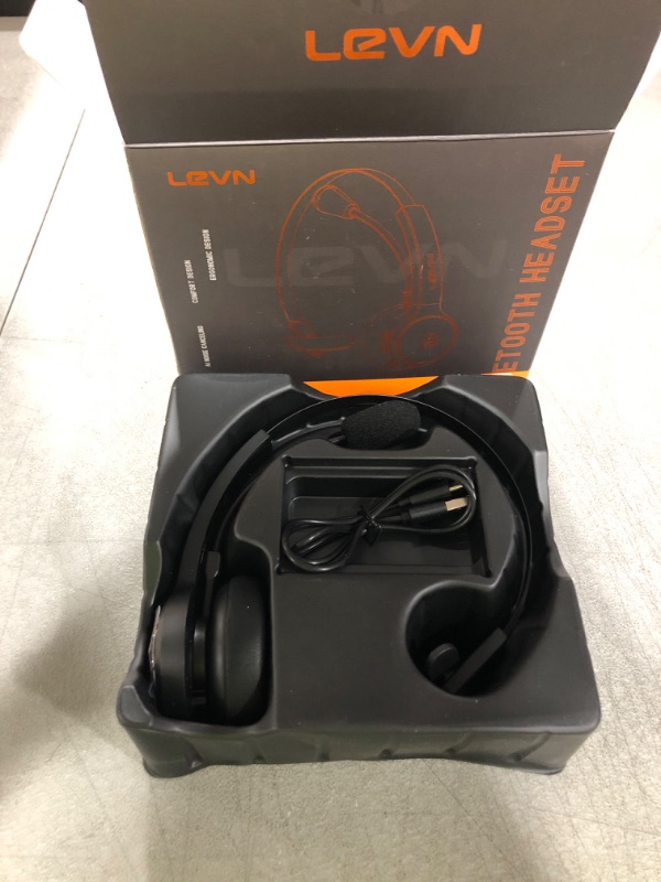 Photo 2 of LEVN Bluetooth Headset, Wireless Headset with Microphone & Mute Button, 60Hrs Talk Time, On-Ear AI Noise Cancelling Headphones with Bluetooth 5.2 Multipoint for Trucker/Remote Work/Online Class/Zoom