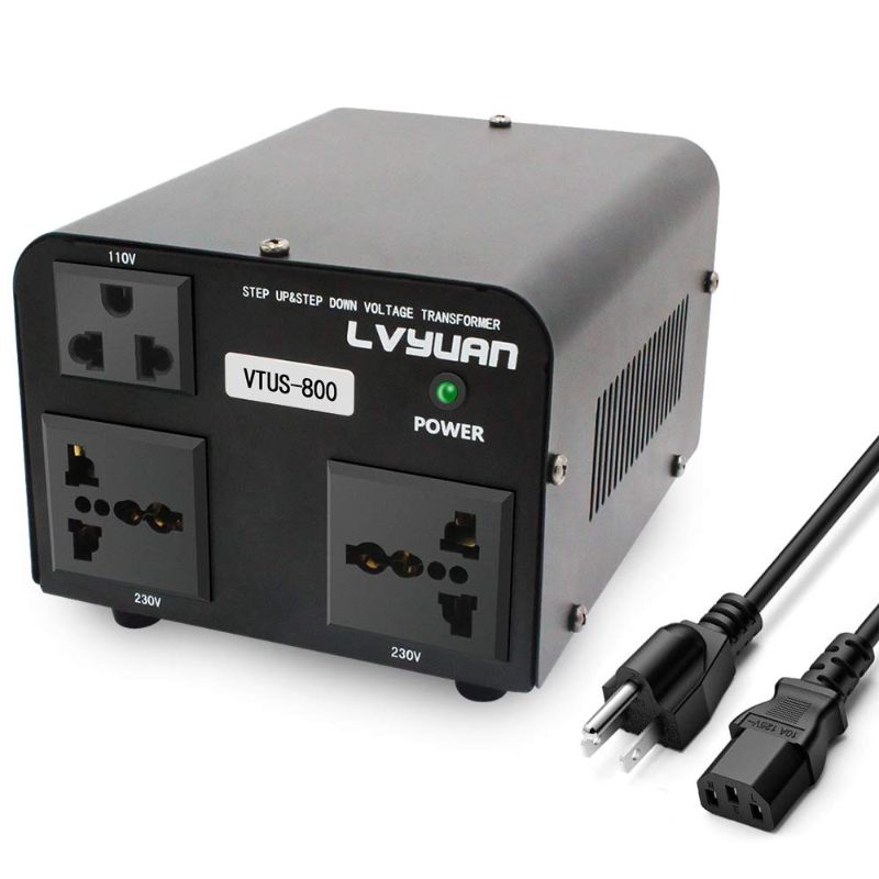 Photo 1 of LVYUAN Voltage Converter Transformer 800 Watt Step Up/Down Convert from 110V-120V to 220V-240Vt and from 220V-240V to 110V-120V with 2 US outlets, 2 Universal outlets, Resettable Circuit Breaker
