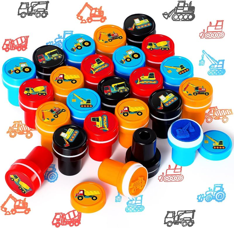 Photo 1 of 24 Pcs Construction Trucks Stampers Construction Party Favors Truck Party Favors Self Inking Stamps Classroom Rewards Party Treat Goody Bag Stuffers for Kids Birthday Party Supplies
