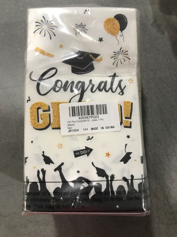 Photo 2 of 100 Pcs Congrats Grad Napkins Paper Graduation Party Disposable Guest Towels Class of 2023 Paper Hand Towels for School University College Graduation Party Supplies, 3 Ply (Black)
