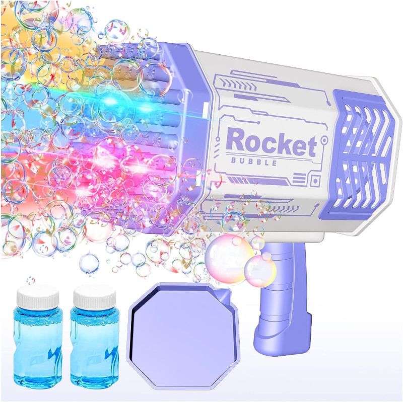 Photo 1 of Bubble Machine, Aiduy 69 Holes Bubble Maker with Bubble Solution for Kids Adults, Gifts for Birthday Wedding Party (Purple)
