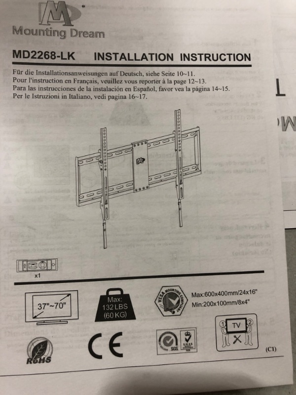 Photo 4 of Mounting Dream TV Mount for Most 37-70 Inch TV, Universal Tilt TV Wall Mount Fit 16", 18", 24" Stud with Loading Capacity 132lbs, Max Vesa 600 x 400mm, Low Profile Flat Wall Mount Bracket