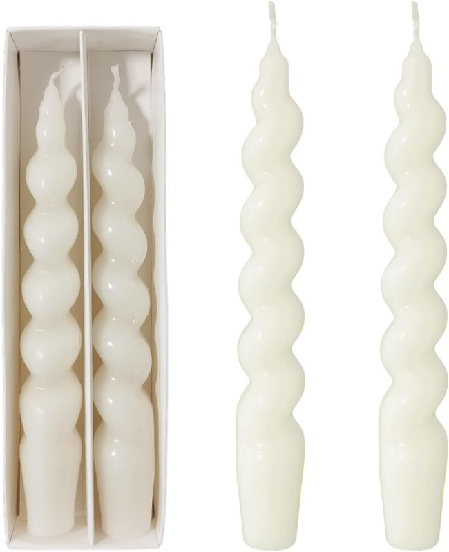 Photo 1 of ?????? ????? ??????? Stick Curve Unscented White Dinner Candle Twisted Candlesticks Ideal for Wedding Home Decor Holiday Relaxation & All Occasions  APPROX 7" TALL