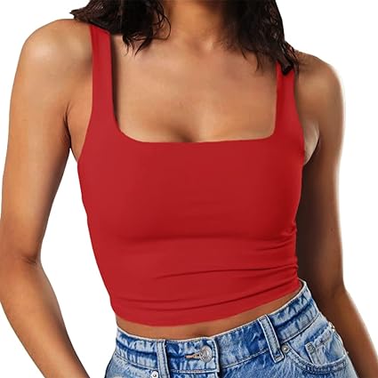 Photo 1 of Artfish Women's Sleeveless Strappy Tank Square Neck Double Layer Workout Fitness Casual Basic Crop Tops SIZE SMALL  - STOCK PHOTO FOR REFERENCE ONLY. 