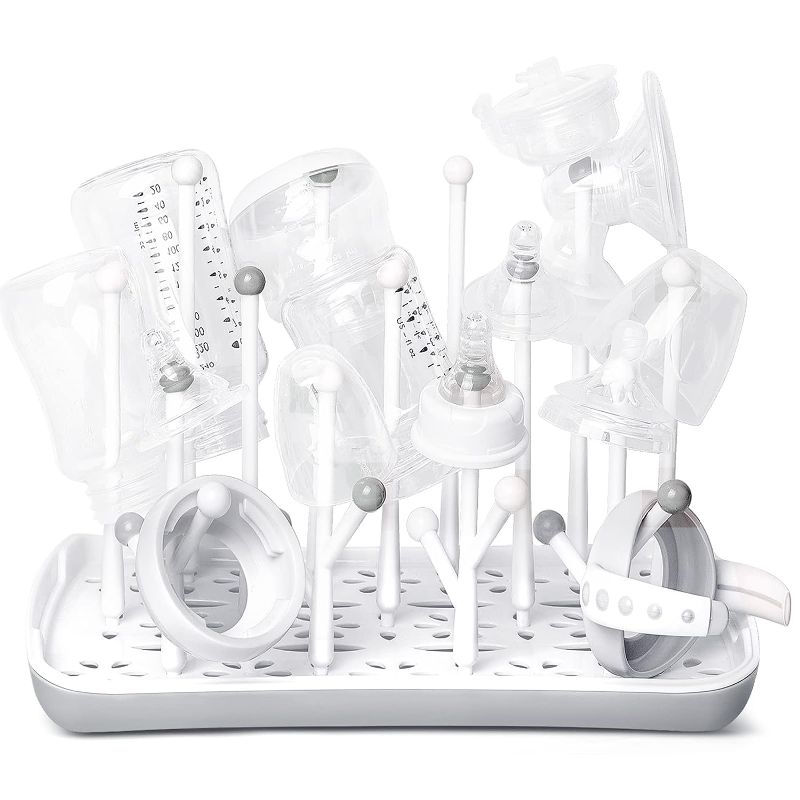 Photo 1 of Baby Bottle Drying Rack with Tray, Termichy High Capacity Bottle Dryer Holder for Bottles, Teats, Cups, Pump Parts and Accessories, Gray 