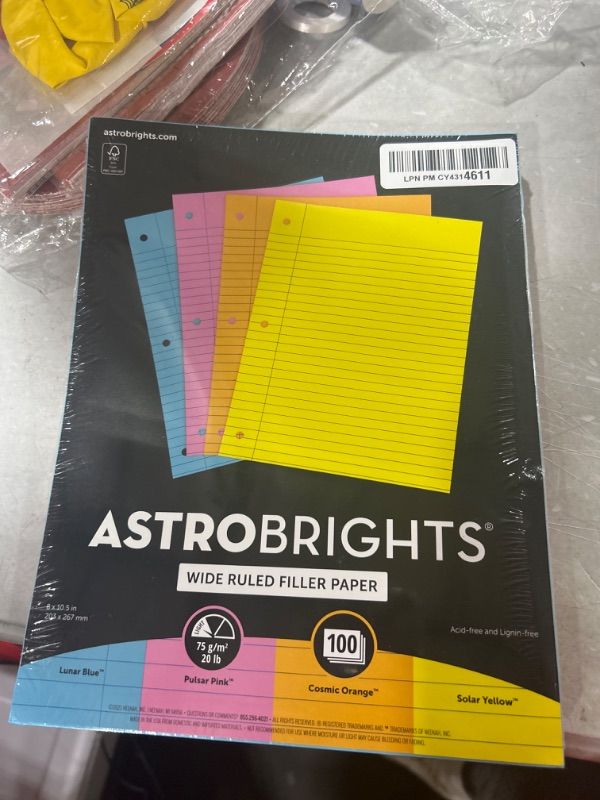 Photo 2 of Astrobrights Filler Paper, 8 x 10-1/2 Inches, 20 lb, Assorted Colors, 100 Sheets (3-(Pack)) 3 Pack