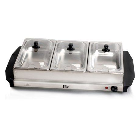 Photo 1 of Elite Gourmet 7.5 Quart Triple Buffet Server Food Warmer Temperature Control Clear Slotted Lids
