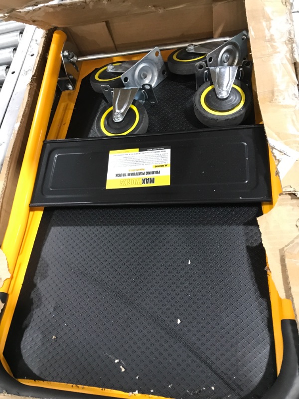 Photo 2 of MaxWorks 80876- Foldable Platform Truck Push Dolly 330 lb. Weight Capacity Black and Yellow 28.75" x 18.75" x 33"