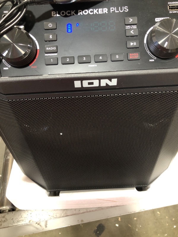 Photo 2 of ION Audio Block Rocker Plus - Portable Bluetooth Speaker 100W W/Battery, Karaoke Microphone, AM FM Radio, Wheels & Telescopic Handle and USB Charging, Black