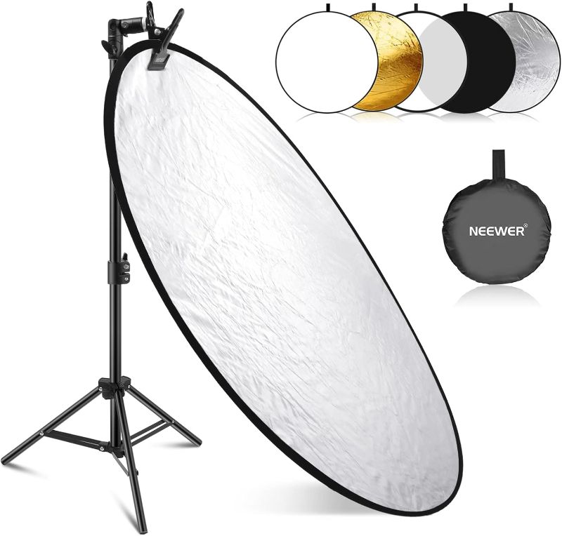 Photo 1 of Selens 43" Photography Reflector with 6.5ft Light Stand, Handle Light Reflector for Photography, 5-in-1 Reflector with Photography Stand and Holder Kit 43in Reflector Stand Kit