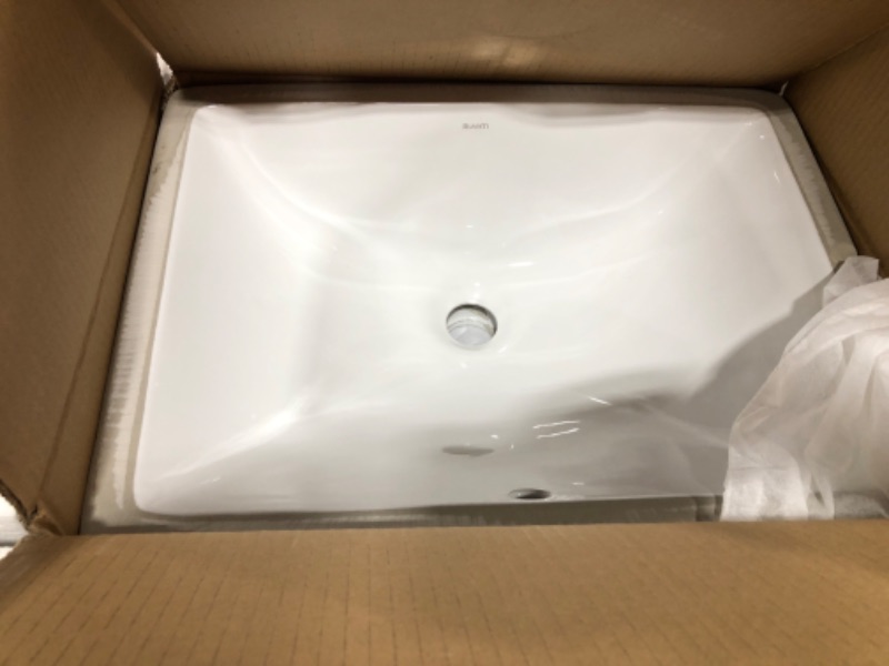 Photo 2 of Ruvati 18 x 13 inch Undermount Bathroom Vanity Sink White Rectangular Porcelain Ceramic with Overflow - RVB0718 18 Inch