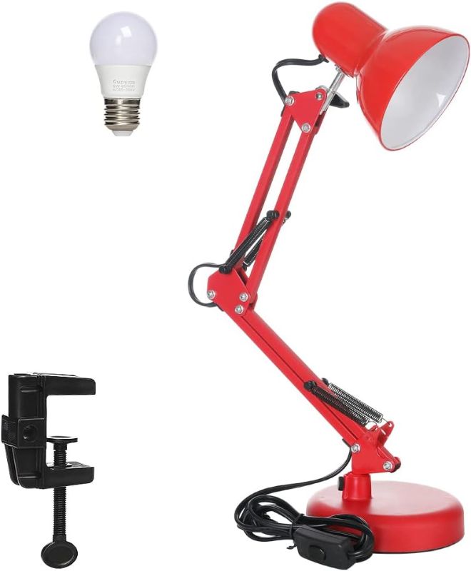 Photo 1 of Gupuzm Led Desk Lamp with Clamp - Swing Arm Desk Lamp with 1 LED Cold Light Bulbs 6500K - Folding Table Lamp?Used for Office, Work, Study, Dormitory Reading and Eye Protection Desk Lamp (Red-01) 