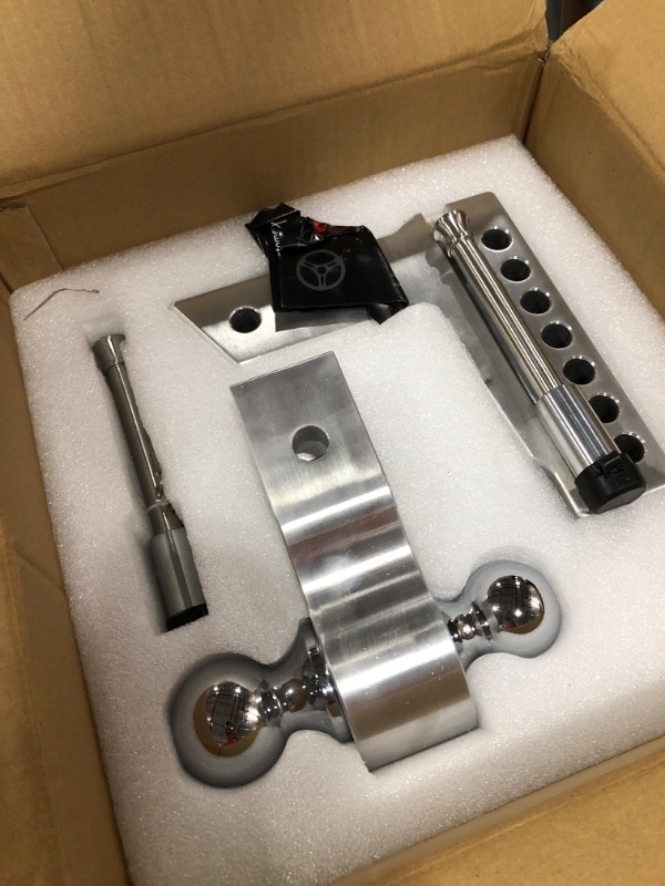 Photo 1 of Adjustable Trailer Hitch, Fits 2.5 Inch Receiver, 10 Inch Drop Hitch, 18,500 LBS GTW, Aluminum Forged Shank, 2 Inch & 2-5/16 Inch Balls, Towing Hitch for Heavy Duty Truck with Double Lock Pins