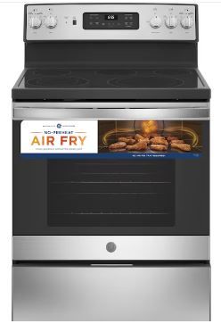 Photo 1 of GE 30-in Smooth Surface 5 Elements 5.3-cu ft Self-Cleaning Air Fry Convection Oven Freestanding Electric Range (Fingerprint-resistant Stainless Steel)